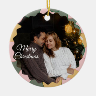 Adorno de cerámica navideño con marco de foto 2 li