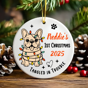 Adorno de cerámica navideño de Bulldog Francés dib