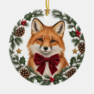 Adorno de cerámica navideño de zorro del bosque vi