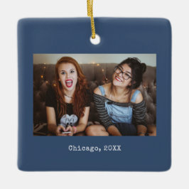 Adorno De Cerámica Navy Blue Photo Keepsake Christmas