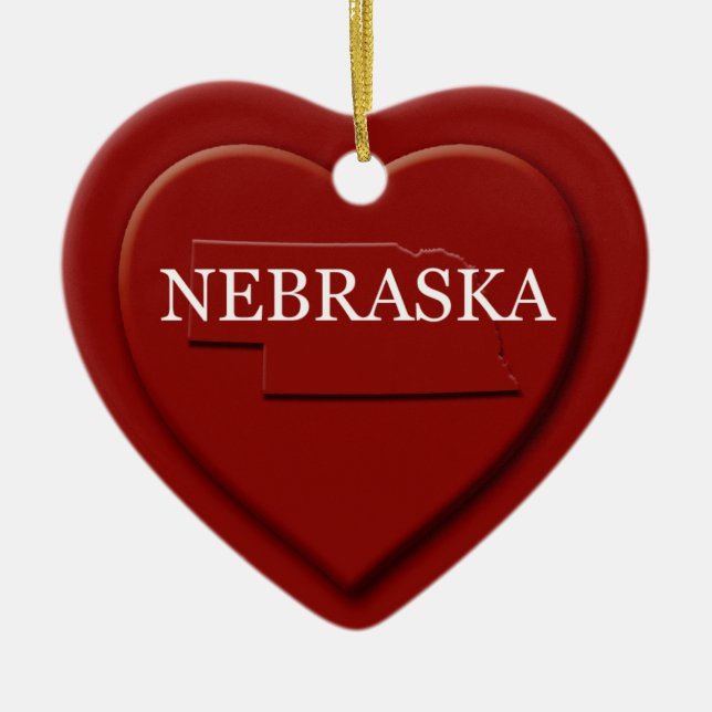 Adorno De Cerámica Nebraska Heart Map Christmas Ornament (Frente)