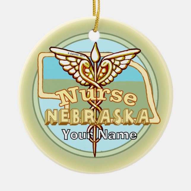 Adorno De Cerámica Nebraska Nurse Caduceus (Frente)