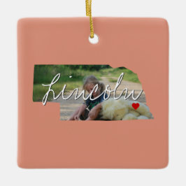 Adorno De Cerámica Nebraska State Foto insertada y nombre de la ciuda