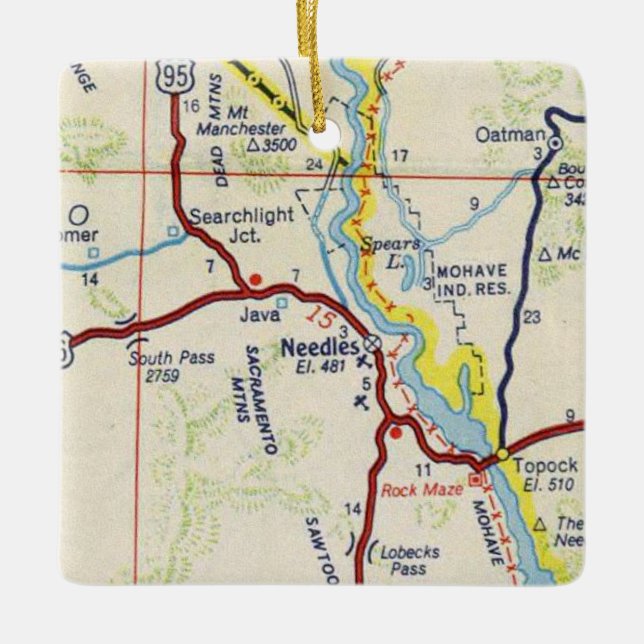 Adorno De Cerámica Needles CA Vintage Map (Anverso)