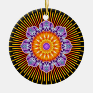 Adorno De Cerámica Negro amarillo Mandala