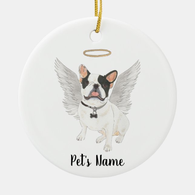 Adorno De Cerámica Negro Blanco Pied Frenchie Simpatía Memorial (Frente)