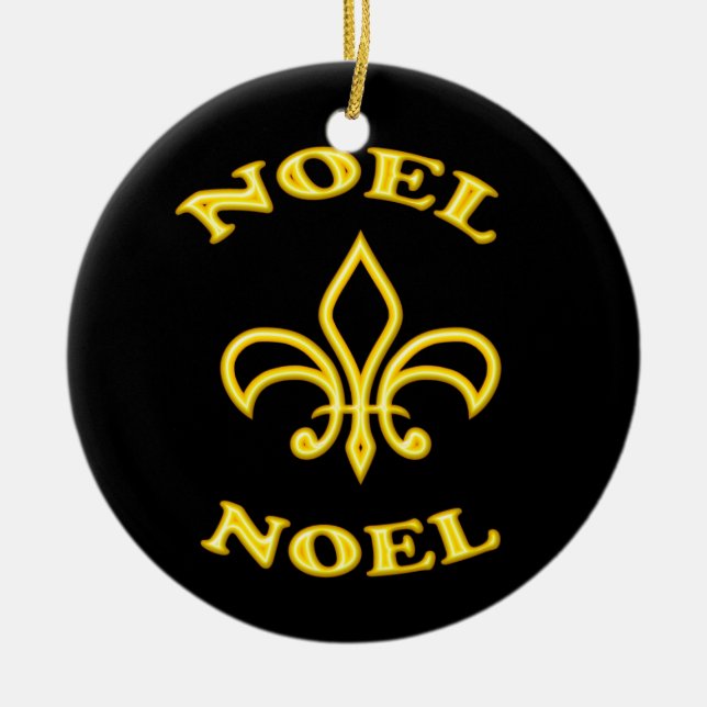 Adorno De Cerámica Negro Noel de oro Fleur de Lis (Frente)