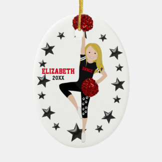 Adorno De Cerámica Negro rubio y rojo del chica de Pom de la danza