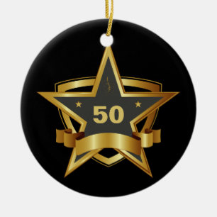 Adorno De Cerámica Negro y 50.a estrella del cumpleaños del oro