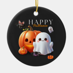 Adorno De Cerámica Negro y Naranja Feliz Halloween   