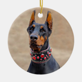 Adorno De Cerámica Negro y Tan Doberman Pinscher en cuello de joyas
