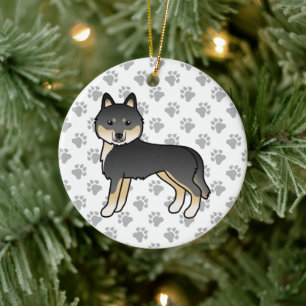 Adorno De Cerámica Negro Y Tan Siberiano Husky Cute Cartog Perro
