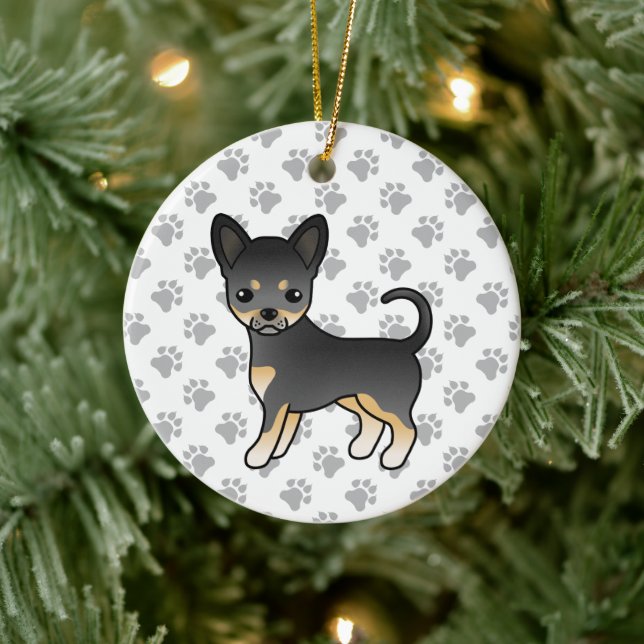 Adorno De Cerámica Negro Y Tan Suave Abrigo Chihuahua Perro & Paws (Árbol)