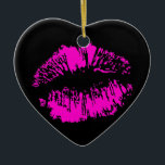 Adorno De Cerámica Neon Kiss<br><div class="desc">Beso rosa caliente contra fondo negro</div>