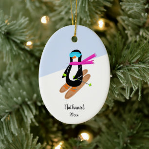 Adorno De Cerámica Neon Skip Penguin Personalized Navidades