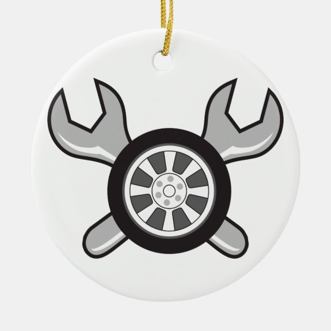 Adorno De Cerámica Neumáticos y Wrenches (Frente)