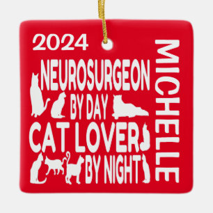 Adorno De Cerámica Neurocirujano ama a los gatos PERSONALIZADO