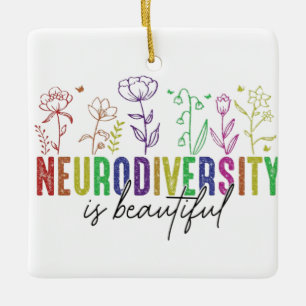 Adorno De Cerámica Neurodiversidad es hermosa - Diseño floral arcoiri
