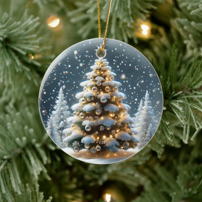 Adorno De Cerámica Nevada con árbol de Navidad en nieve (Árbol)