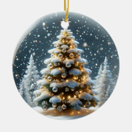 Adorno De Cerámica Nevada con árbol de Navidad en nieve
