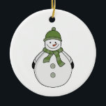 Adorno De Cerámica Nevada fría<br><div class="desc">Un lindo muñeco de nieve con un gorra y una bufanda</div>