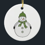 Adorno De Cerámica Nevada fría<br><div class="desc">Un lindo muñeco de nieve con un gorra y una bufanda</div>