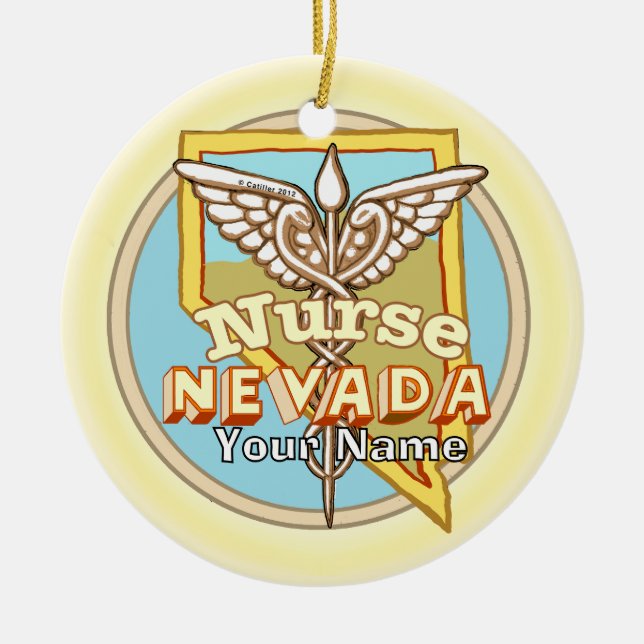 Adorno De Cerámica Nevada Nurse Caduceus  Ornament  (Frente)
