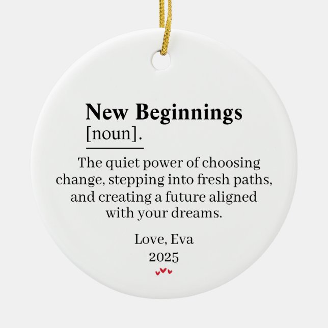 Adorno De Cerámica New Beginnings Definition Ornament Gift (Frente)