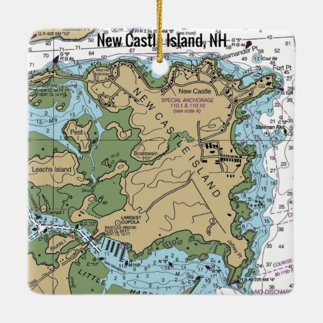 Adorno De Cerámica New Castle Island NH Chart (Reverso)
