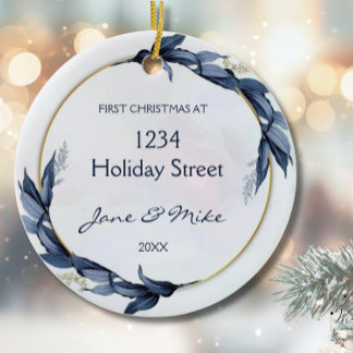 Adorno De Cerámica New Home Blue Floral First Home Christmas