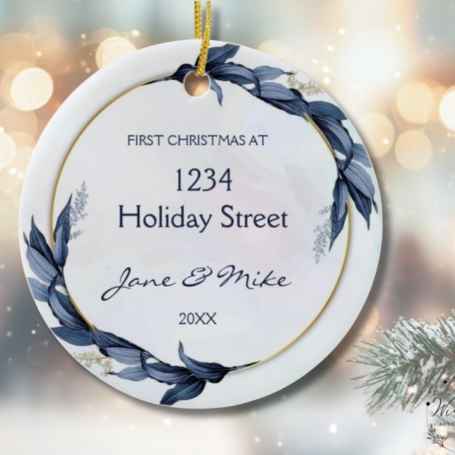Adorno De Cerámica New Home Blue Floral First Home Christmas  (Subido por el creador)