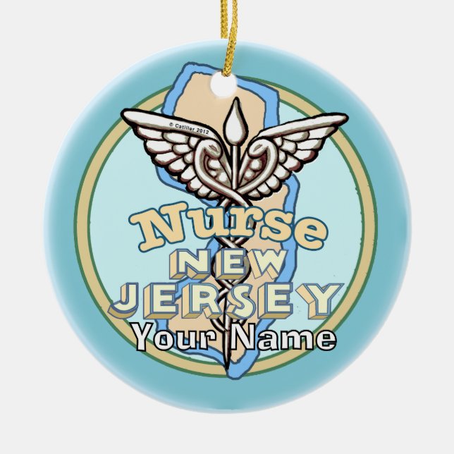 Adorno De Cerámica New Jersey Nurse Caduceus  (Frente)