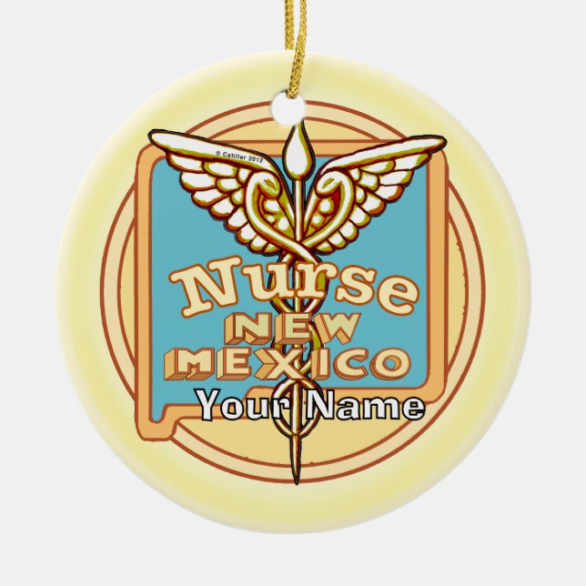 Adorno De Cerámica New Mexico Nurse Caduceus  (Frente)