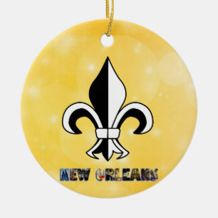 Adorno De Cerámica New Orleans Fleur de Lis Gold Christmas