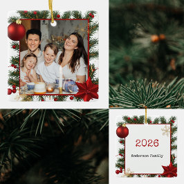 Adorno De Cerámica New year Frame with Red Star  Photo Family 2026