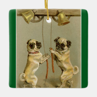 Adorno De Cerámica New Year Pugs Ringing Bells Ornament