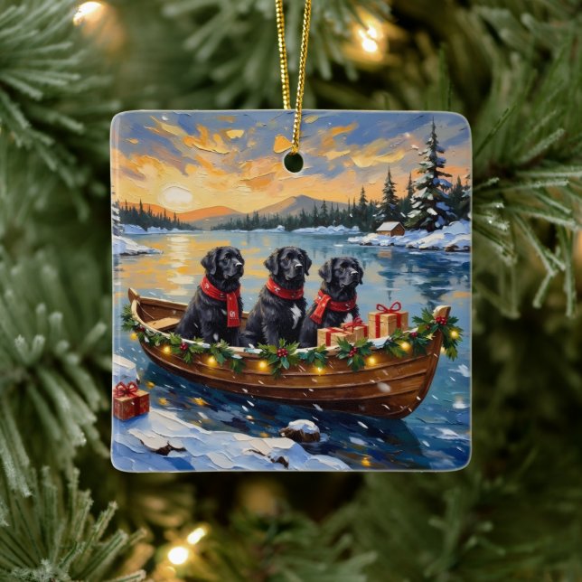 Adorno De Cerámica Newfoundland Dog Christmas Boat Holiday (Árbol)