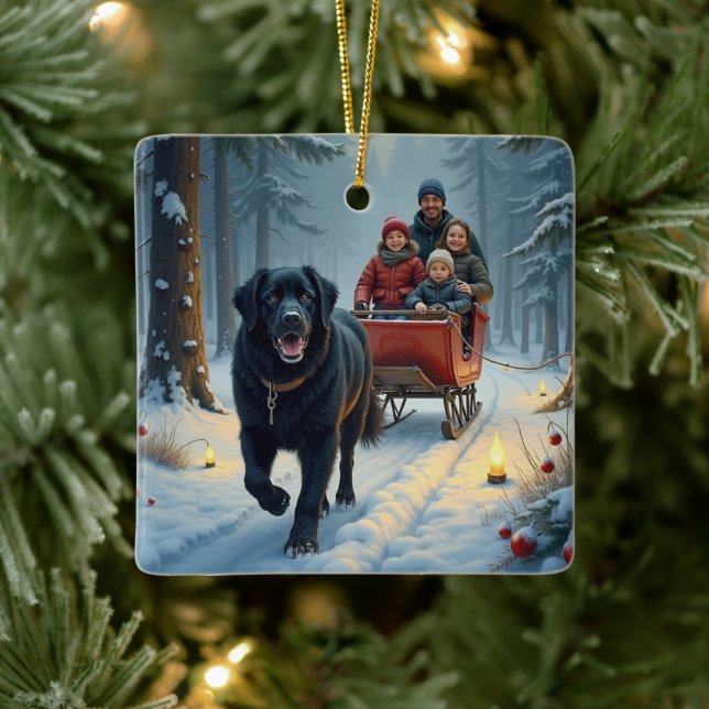 Adorno De Cerámica Newfoundland Dog Snowy Sleigh Ride Christmas (Árbol)