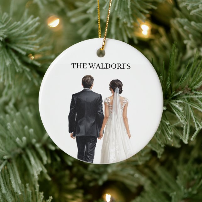 Adorno De Cerámica Newlyweds Photo Christmas Ornament  (Árbol)