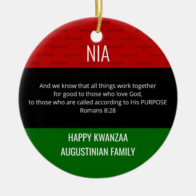 Adorno De Cerámica NIA Purpose Kwanzaa (Frente)
