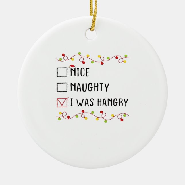 Adorno De Cerámica Nice Naughty I Was Hangry List Christmas (Frente)