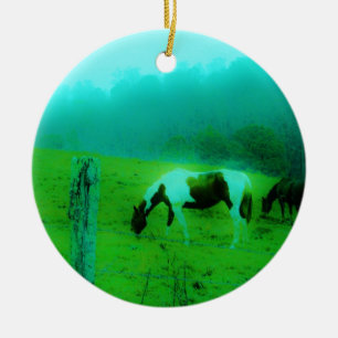 Adorno De Cerámica Niebla verde azulada Reto pintado pony Caballo