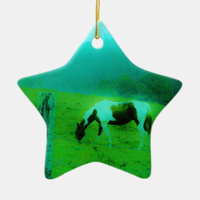 Adorno De Cerámica Niebla verde azulada Reto pintado pony Caballo (Frente)
