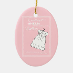 Adorno De Cerámica Nieta, bautismo en rosa personalizado