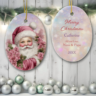 Adorno De Cerámica Nieta Navidades rosados Rose Bouquet Santa