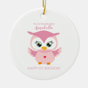 Adorno De Cerámica Nieta Primer Cumpleaños Búho Rosa Lindo