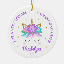 Adorno De Cerámica Nieta Unicornio Flores Púrpura Personalizada