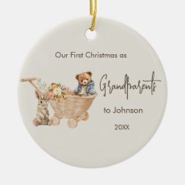 Adorno De Cerámica Nietos abuelos Primera foto de Navidad Teddy Bear