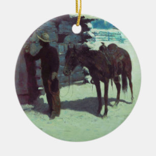 Adorno De Cerámica Nieve de invierno de caballos y bovinas