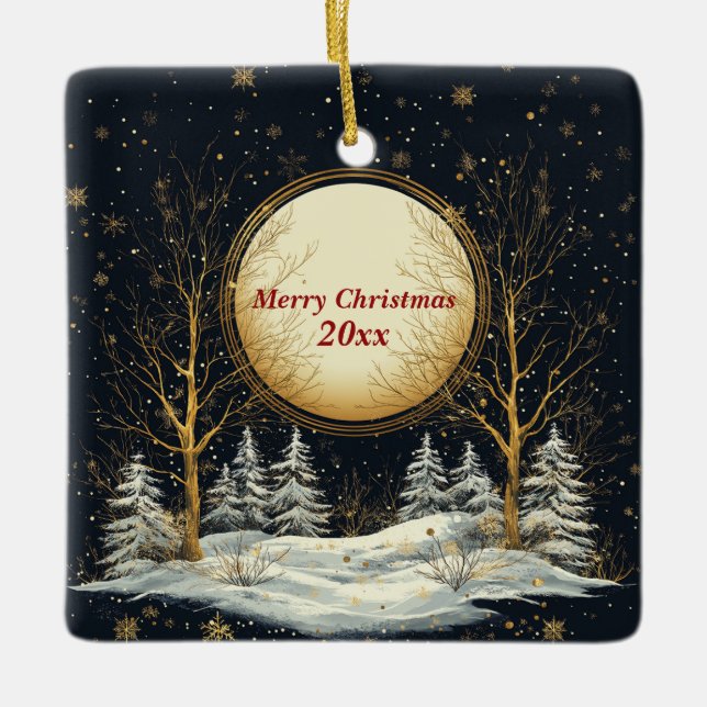 Adorno De Cerámica Nieve de pinos de luna llena de navidades (Anverso)